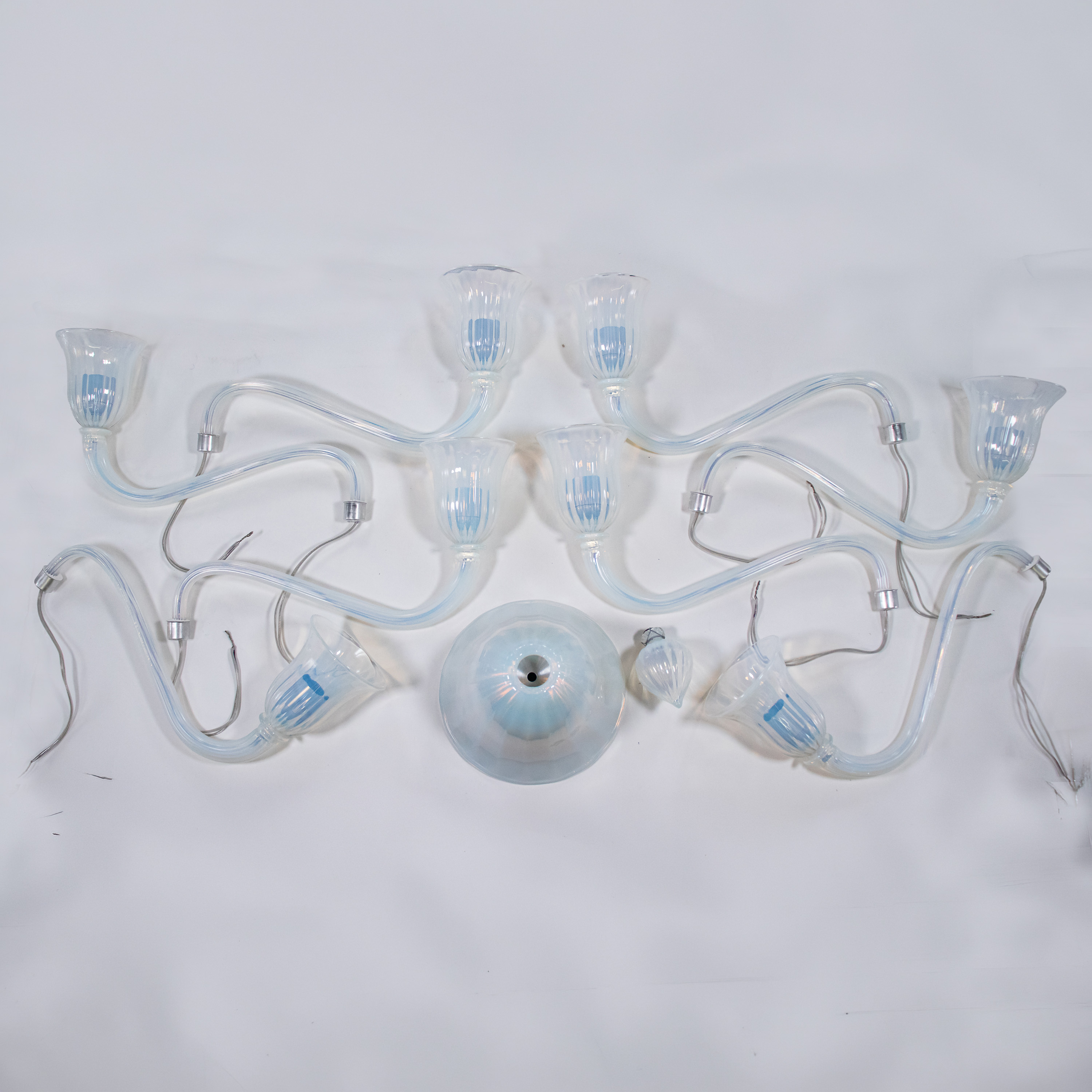 Large Vintage Eight Arm Opaline Murano Glass Chandelier in the Manner of Barovier & Toso - Image 10