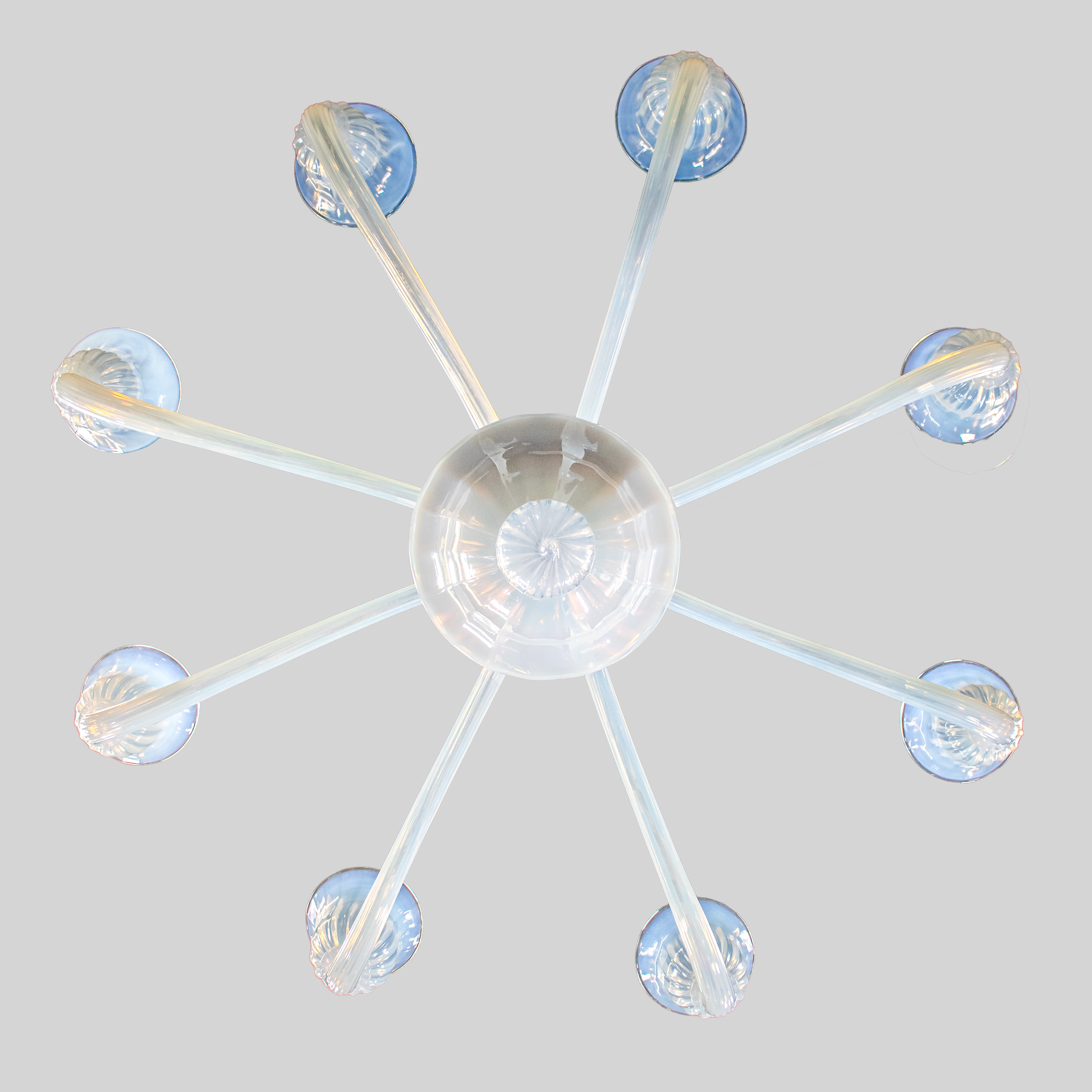 Large Vintage Eight Arm Opaline Murano Glass Chandelier in the Manner of Barovier & Toso - Image 11