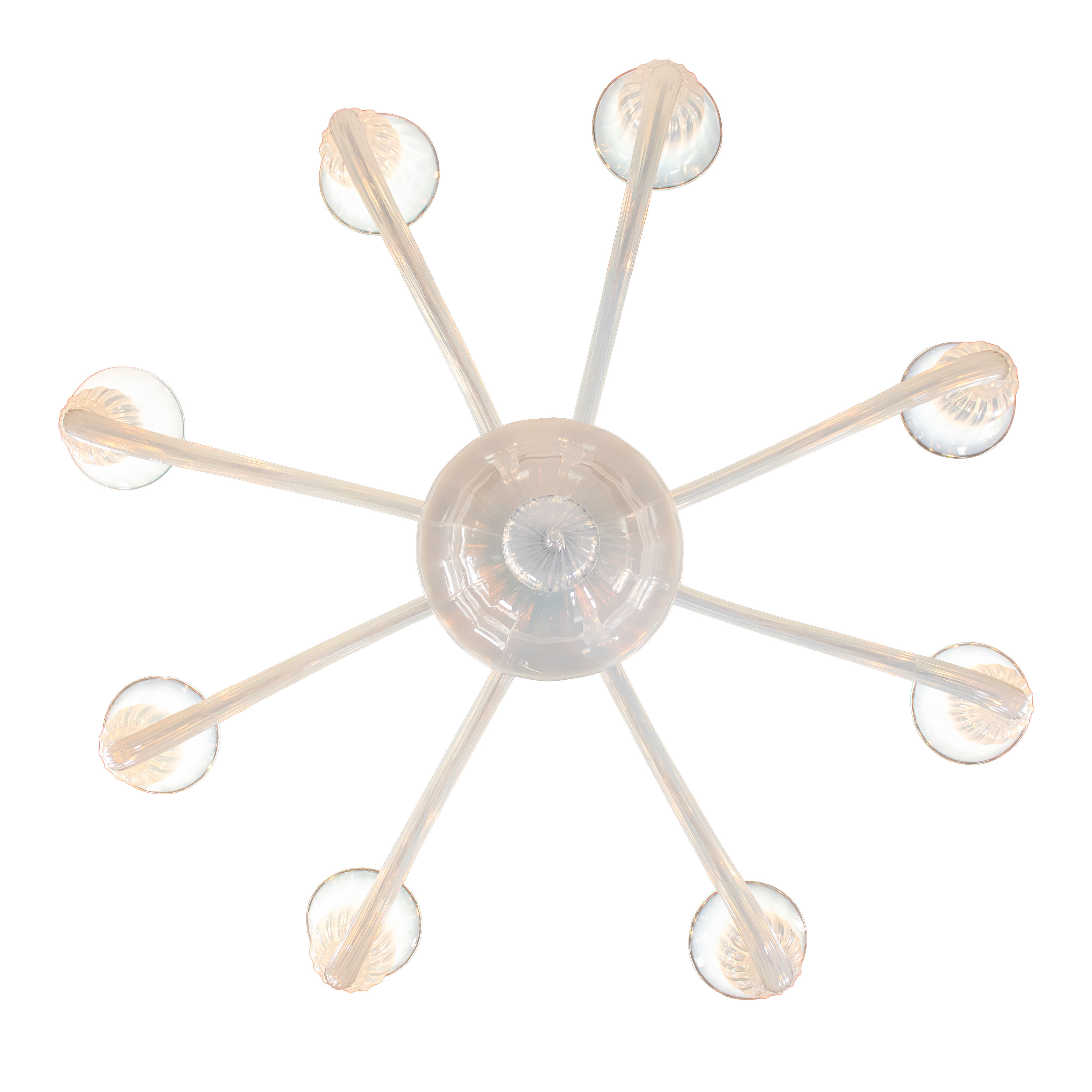 Large Vintage Eight Arm Opaline Murano Glass Chandelier in the Manner of Barovier & Toso - Image 12