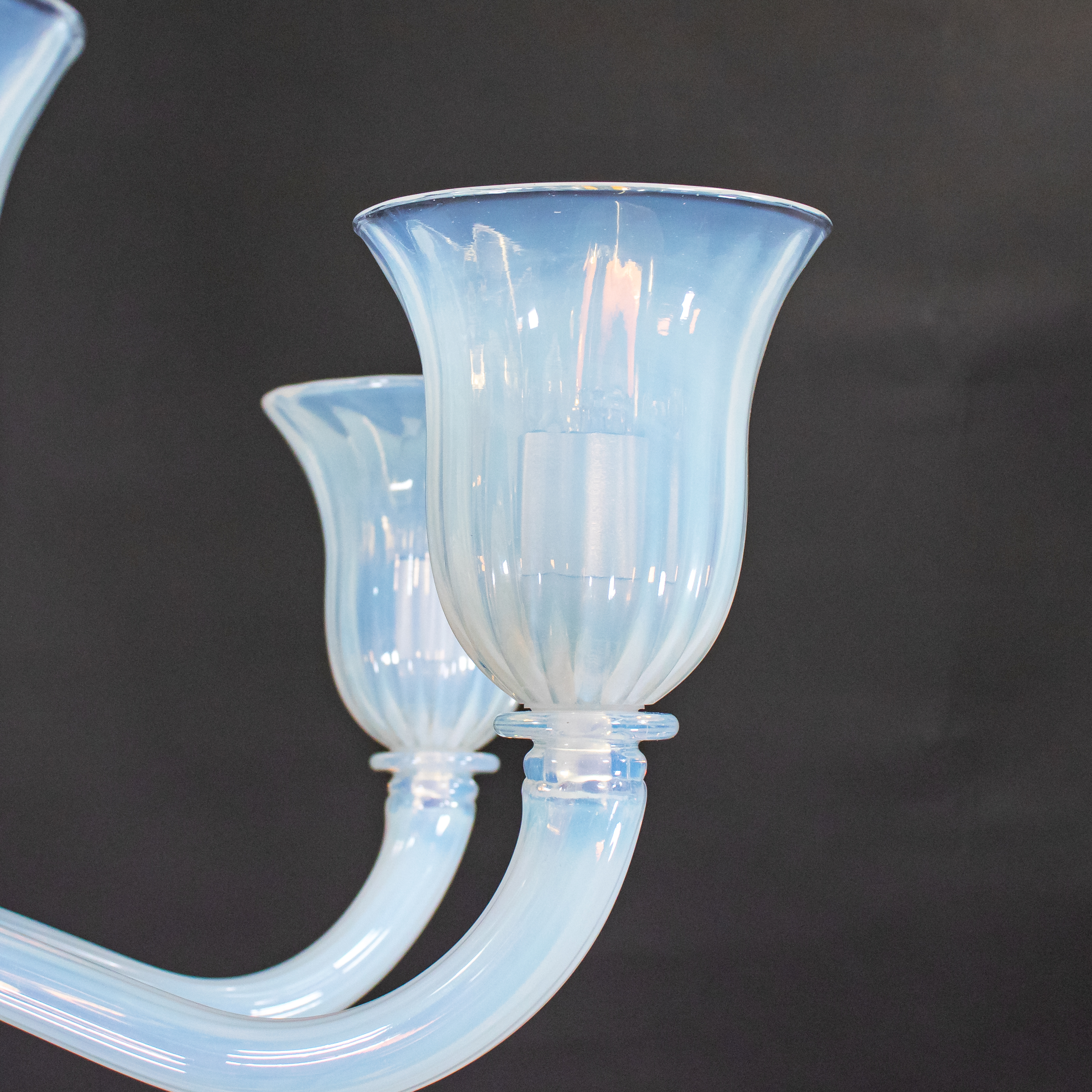 Large Vintage Eight Arm Opaline Murano Glass Chandelier in the Manner of Barovier & Toso - Image 16