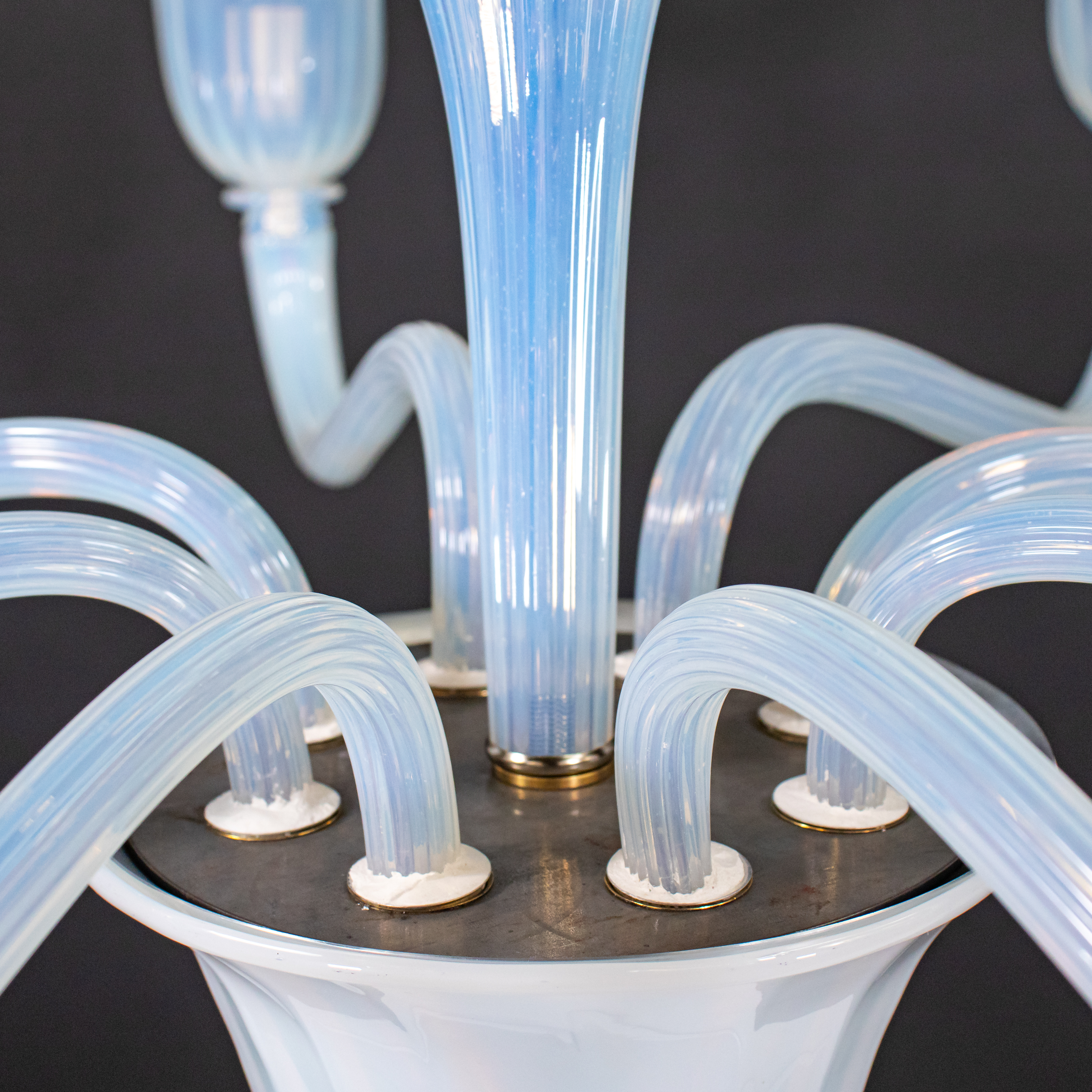 Large Vintage Eight Arm Opaline Murano Glass Chandelier in the Manner of Barovier & Toso - Image 17