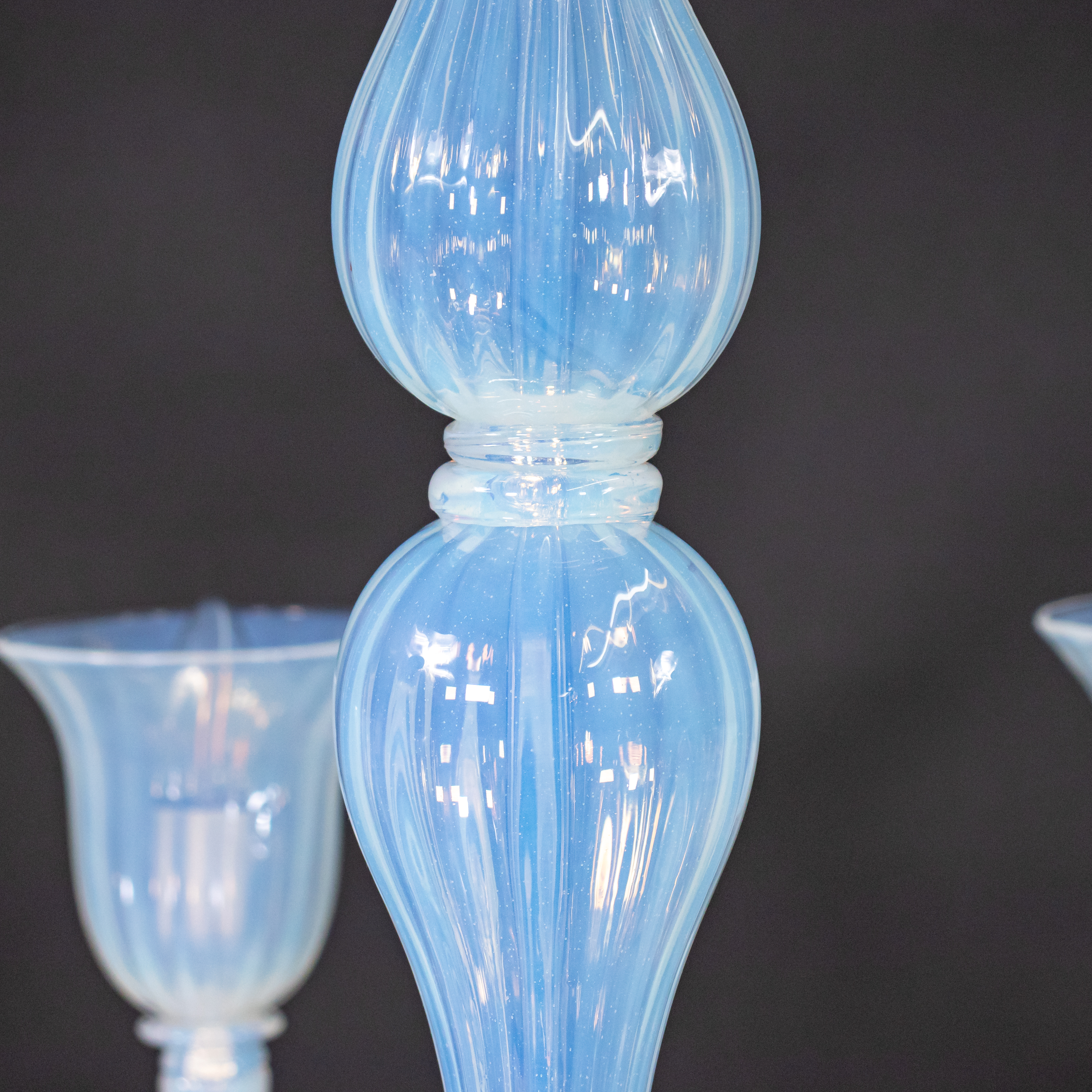 Large Vintage Eight Arm Opaline Murano Glass Chandelier in the Manner of Barovier & Toso - Image 19