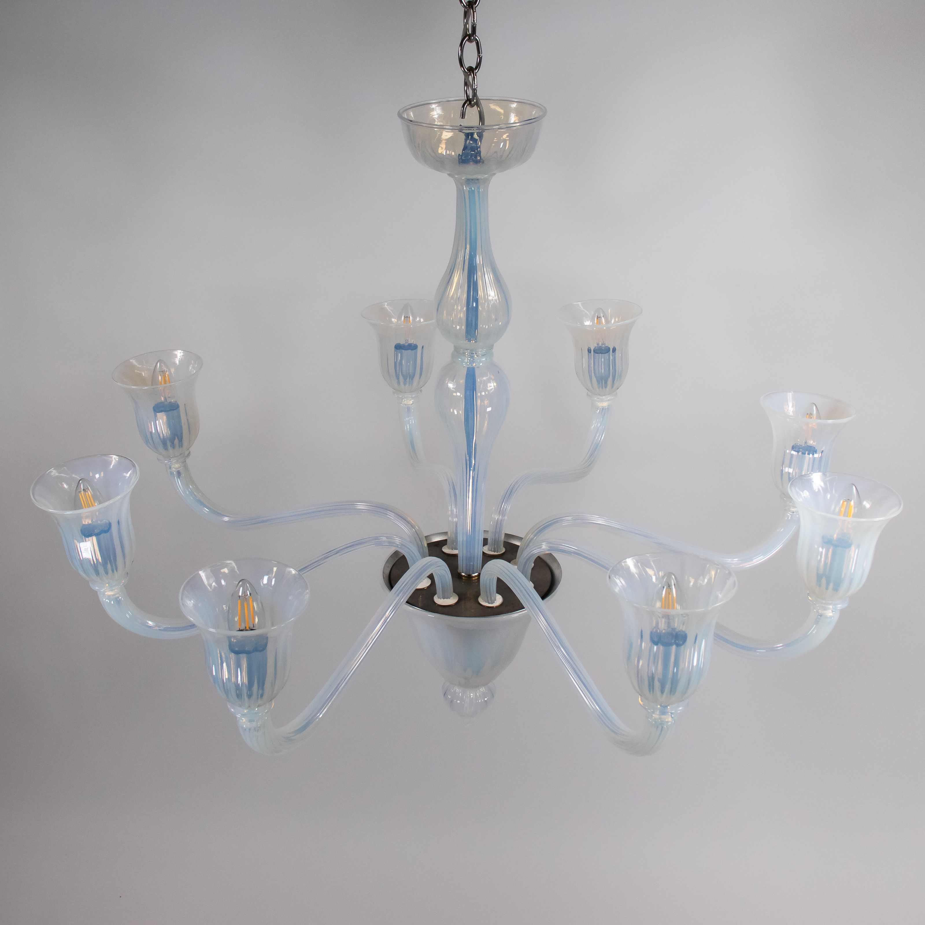 Large Vintage Eight Arm Opaline Murano Glass Chandelier in the Manner of Barovier & Toso - Image 20