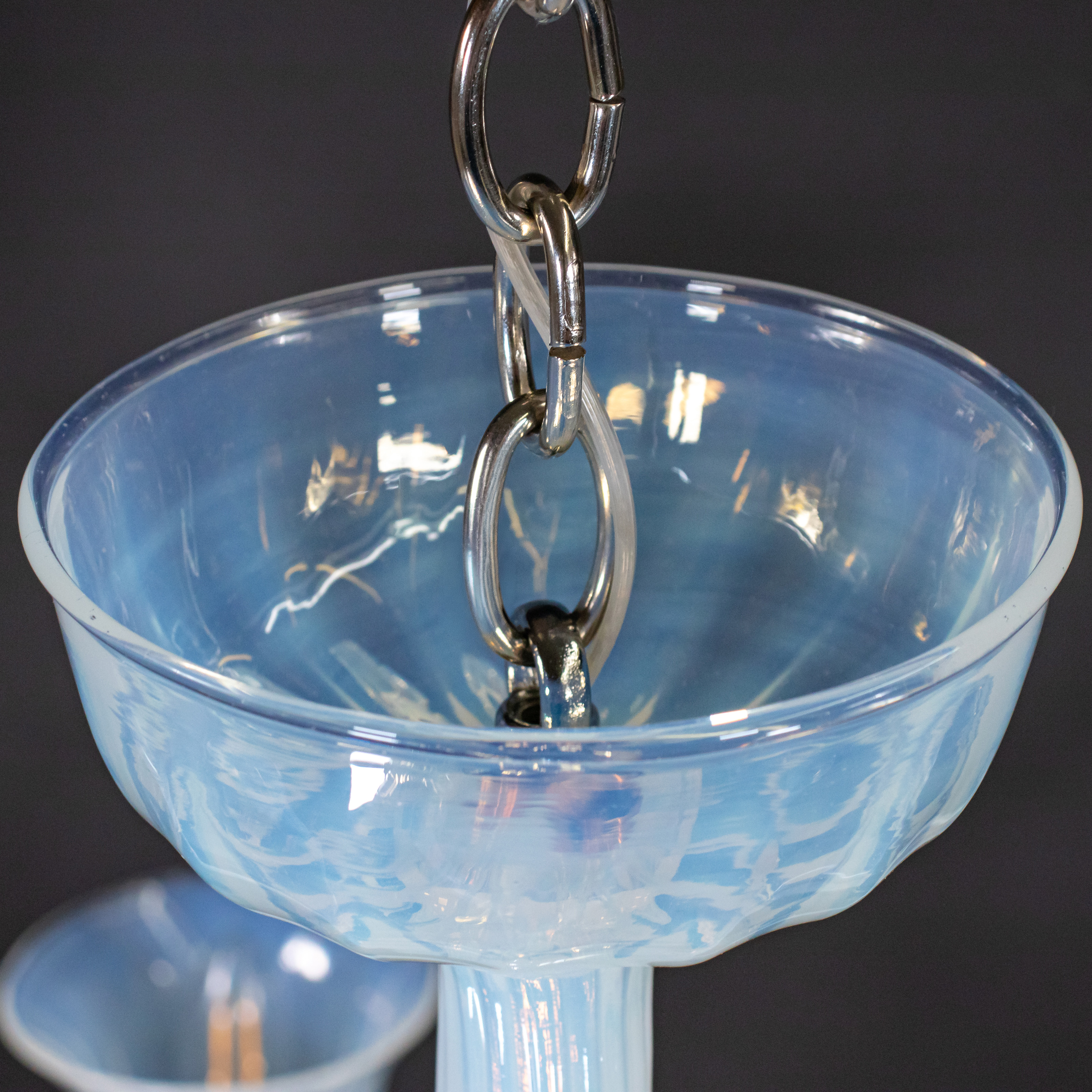 Large Vintage Eight Arm Opaline Murano Glass Chandelier in the Manner of Barovier & Toso - Image 5