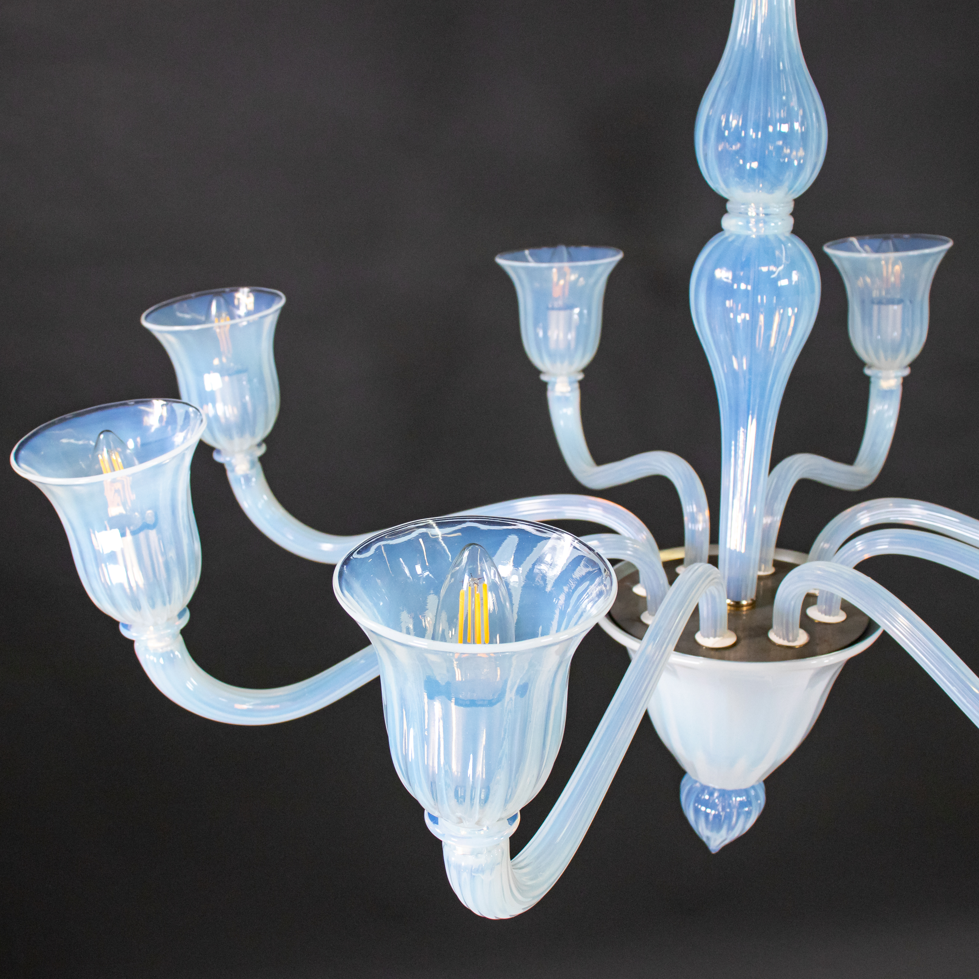 Large Vintage Eight Arm Opaline Murano Glass Chandelier in the Manner of Barovier & Toso - Image 8