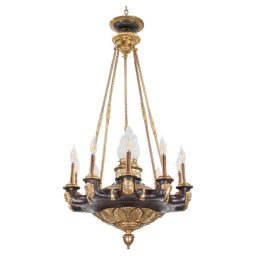Early 20th c. French Louis-Philippe Revival Gilt and Patinated Bronze Chandelier